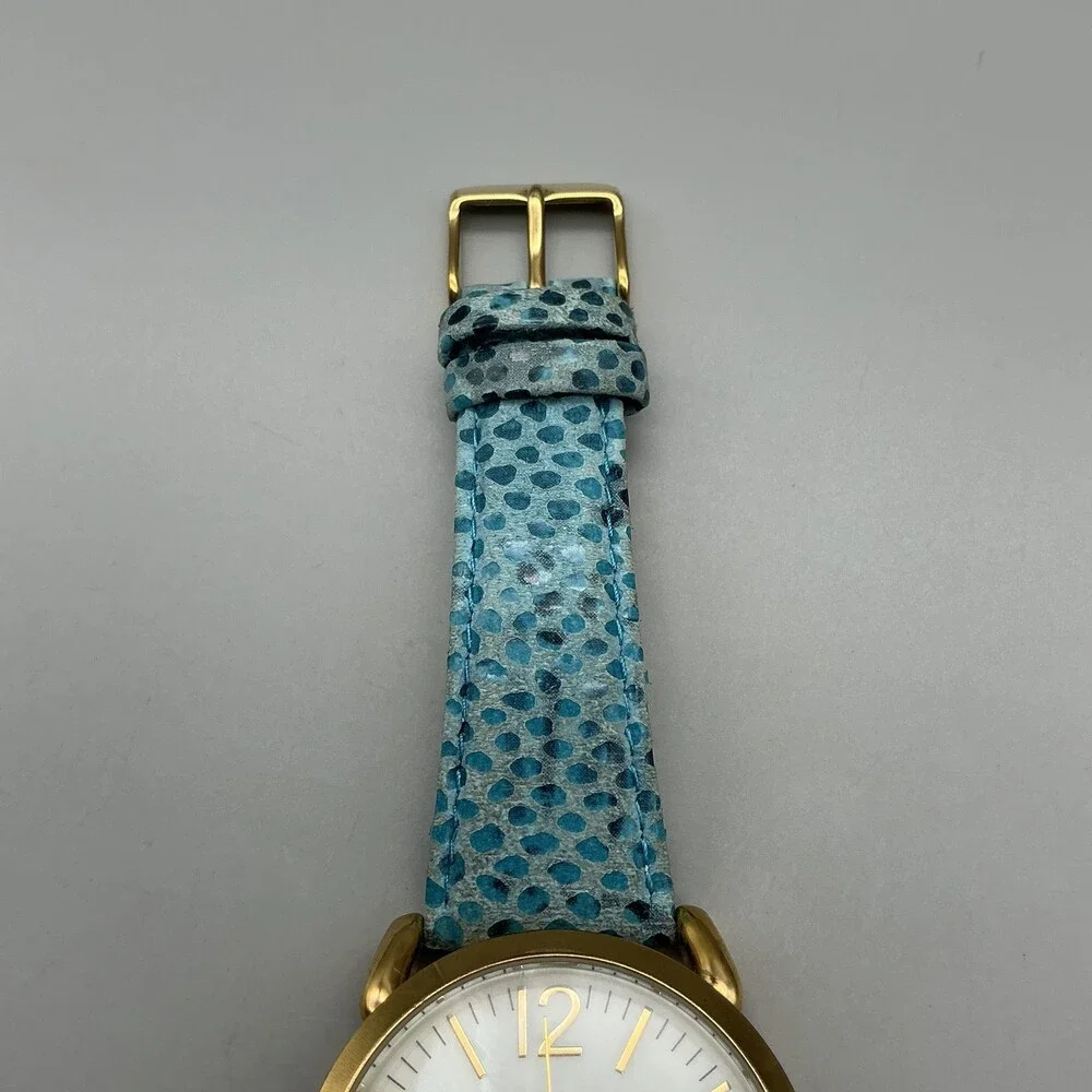 Anne Klein Womens Watch 40mm MOP Dial Gold Tone Blue Leather New Battery